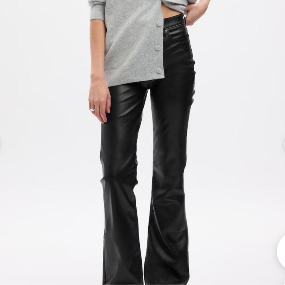 GAP Women's Sleek Black Leather Flared Trousers - Picture 1 of 2